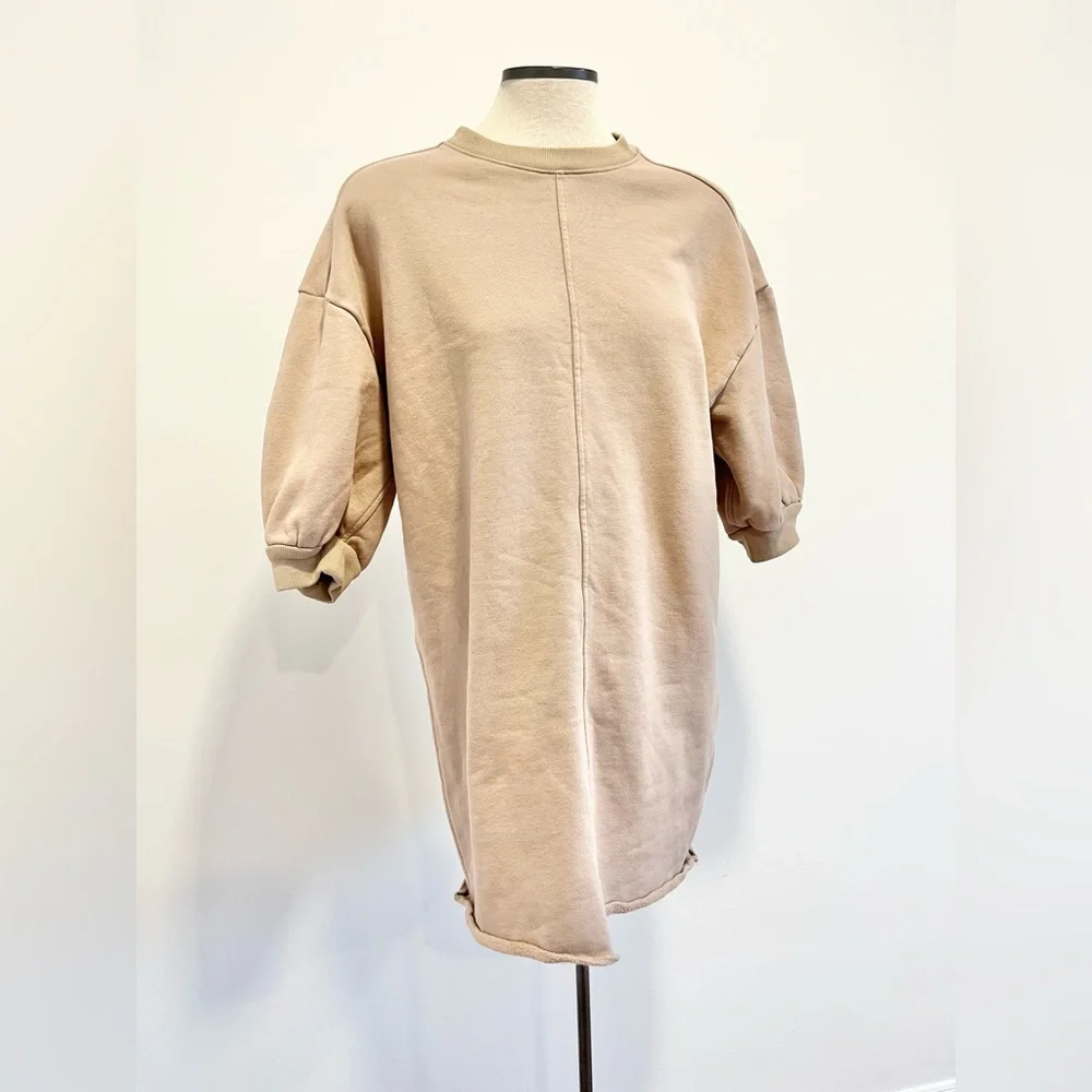 Everlane Organic Cotton Track Dress Tan Mini Dress Oversized Sweatshirt Neutral - Picture 7 of 14